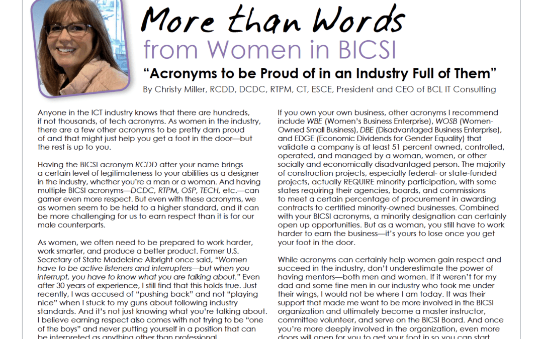 Christy Miller Talks Acronyms for Women in BICSI Insider Article